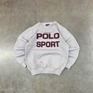 Polo Ralph Lauren Polo Sport Crewneck Sweatshirt Grey Spellout Logo Men's Size M